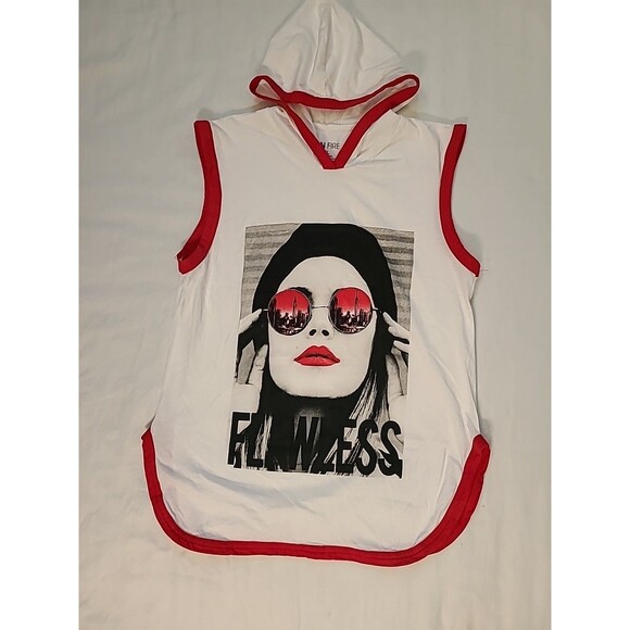 On Fire T Shirt Womens Size 1X Red Sleeveless Graphic  Girl Tee 100% Cotton - Picture 2 of 8